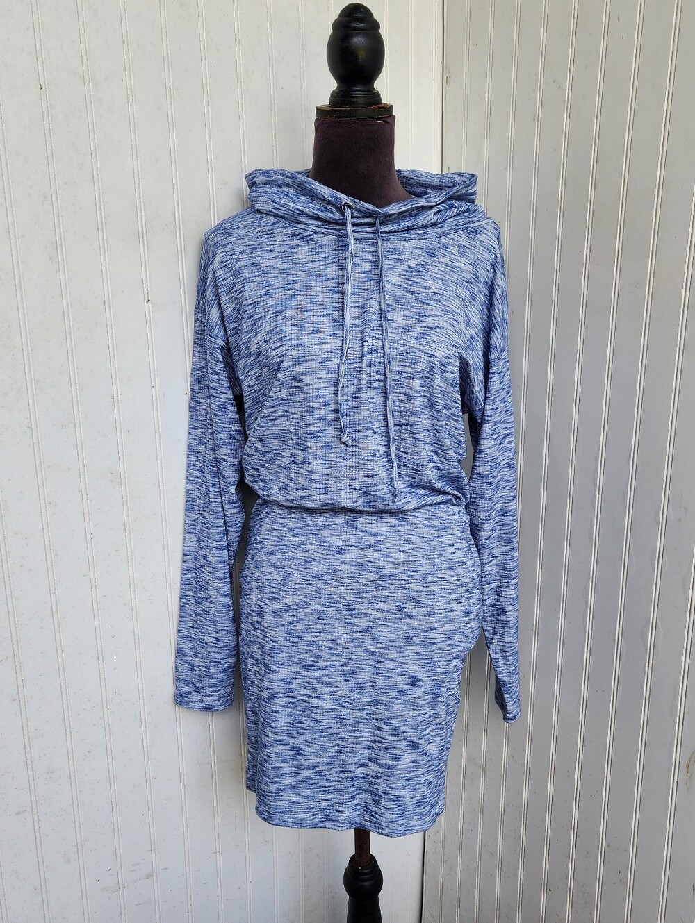 Venus Bench Women's Long Sleeve Cowl Neck Side Rouched Strerch Blue Rayon Sz S